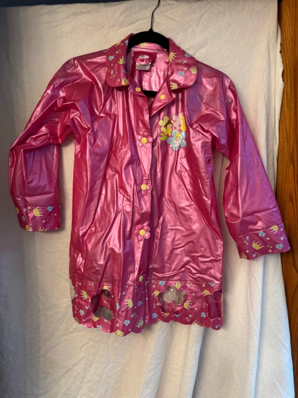 Disney Pink Princess Shiny Vintage Rain Jacket with Floral and Glitter Accents